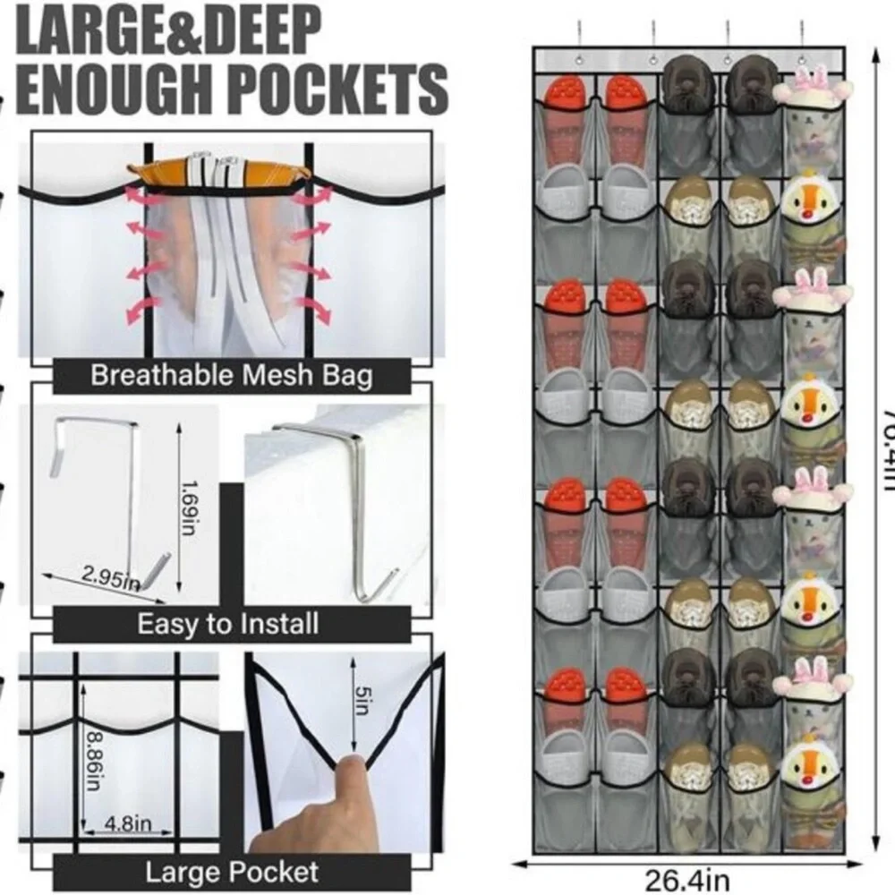 Over The Door Shoe Organizer 40 Pocket Hanging Mesh Storage Rack Space Saving